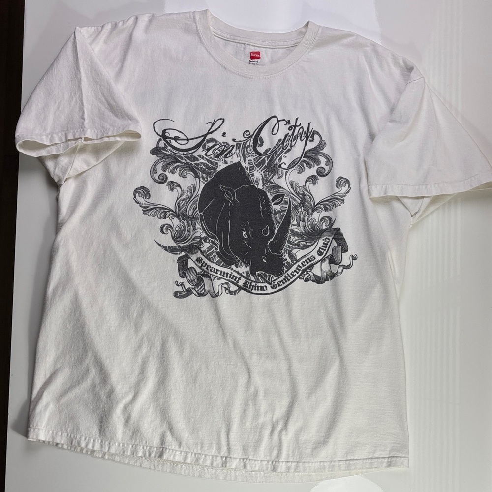 Double Sided Spearmint Rhino Gentlemen’s Club Sin City White Graphic T-Shirt